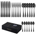 Set de Cubiertos Negro 24 Piezas de Acero Inoxidable + Caja de Regalo